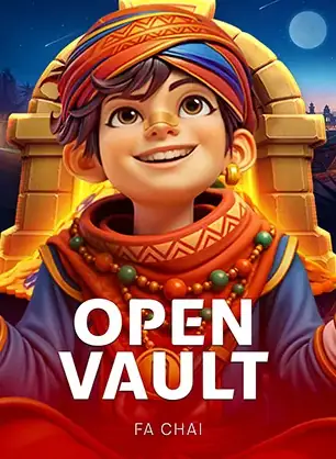 หน้าปกเกมสล็อตธีมห้องนิรภัย Open Vault ตัวหนังสือคมชัด