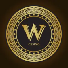 โลโก้ตราสัญลักษณ์ทรงกลมขอบทองระบุข้อความ W CASINO